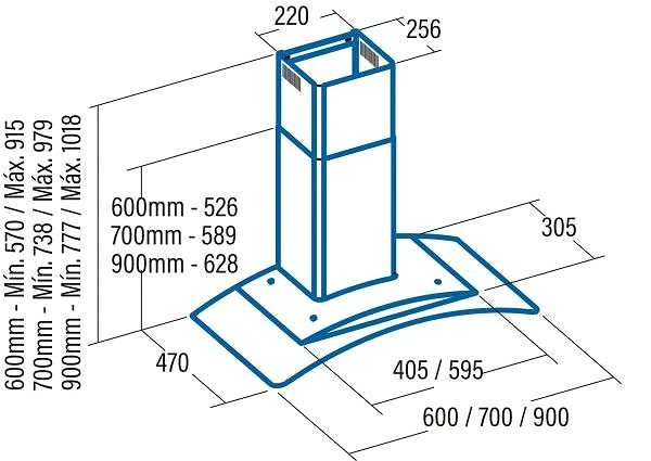 Extractor Hood CATA C GLASS Stainless Steel 900 Technical draft