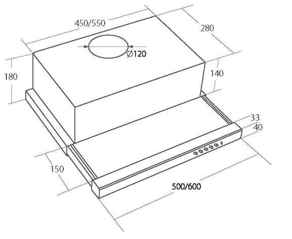 Extractor Hood CATA EMPIRE VD 202050 White Technical draft