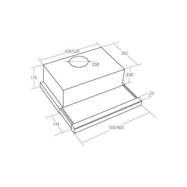 Extractor Hood CATA EMPIRE VD 207060 White Glass Technical draft