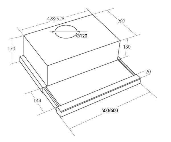 Extractor Hood CATA EMPIRE VD 208050 GrEy / Stainless Steel Technical draft