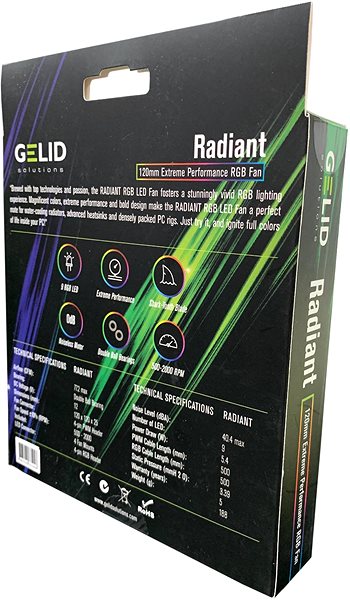 PC ventilátor GELID Solutions Radiant RGB Csomagolás/doboz