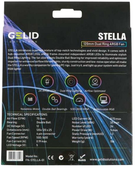 PC ventilátor GELID Solutions Stella 120mm ARGB Csomagolás/doboz