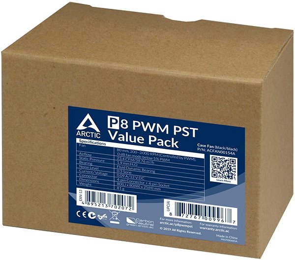 PC Fan ARCTIC P8 PWM PST Value Pack (5pcs) Packaging/box