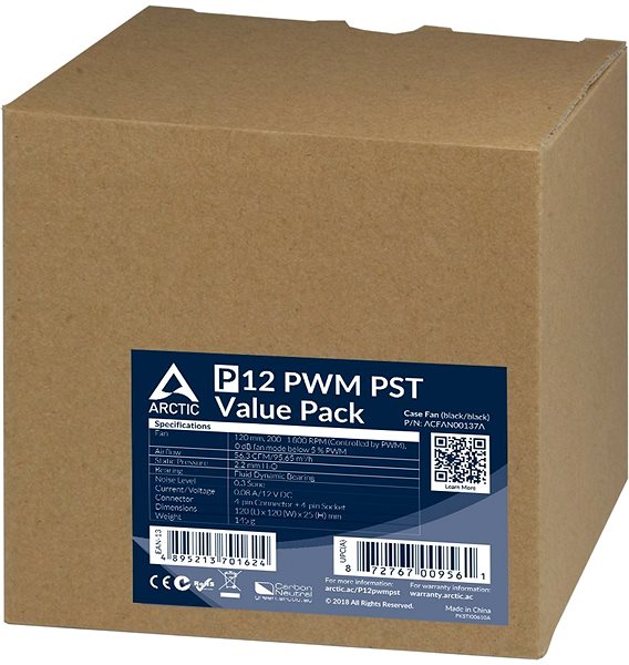 PC ventilátor ARCTIC P12 PWM PST Value pack (5db) Csomagolás/doboz