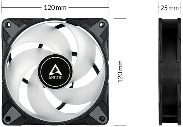 PC ventilátor ARCTIC P12 PWM PST A-RGB 0dB Black Műszaki vázlat