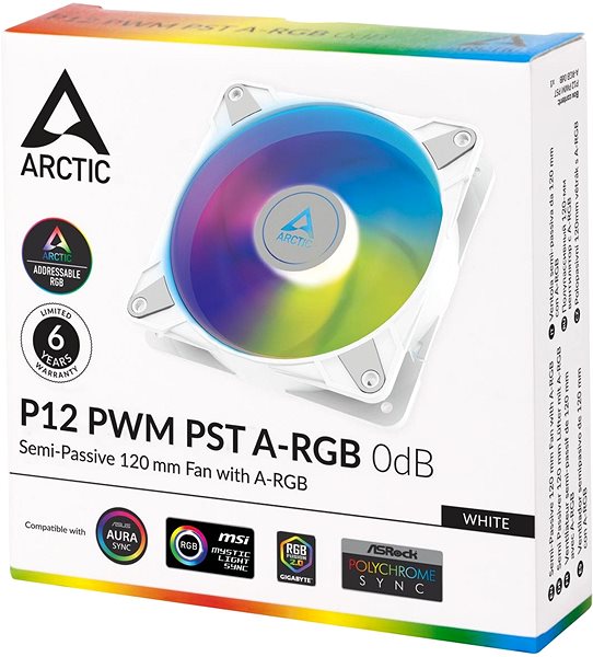 PC ventilátor ARCTIC P12 PWM PST A-RGB 0dB White Csomagolás/doboz