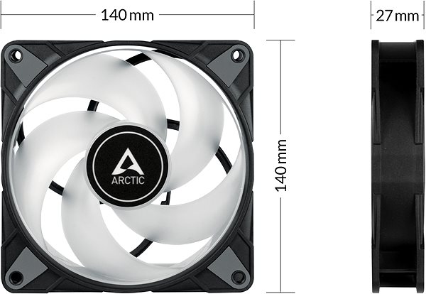 Számítógép ventilátor ARCTIC P14 PWM PST RGB 0dB Black Műszaki vázlat