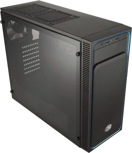 PC skrinka Cooler Master MasterBox E500L modrá Bočný pohľad