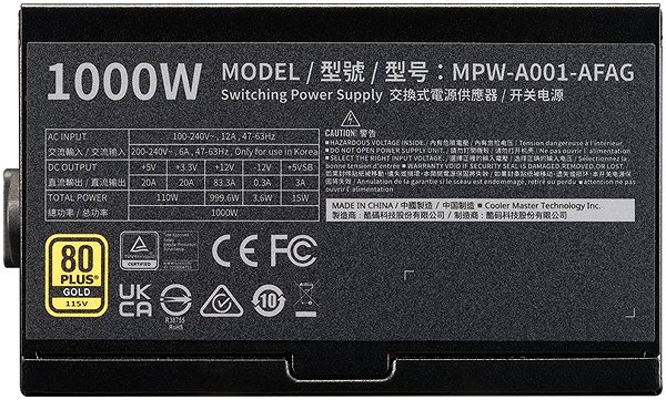 Cooler Master ELITE Gold 1000W FM PC power supply.