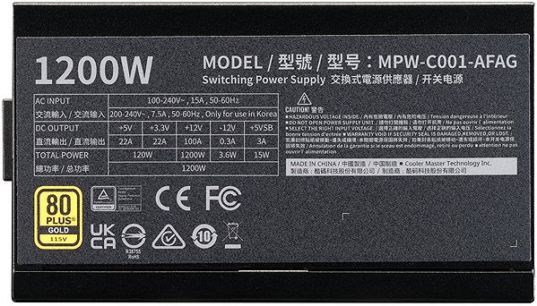 Cooler Master ELITE Gold 1200W FM PC power supply.