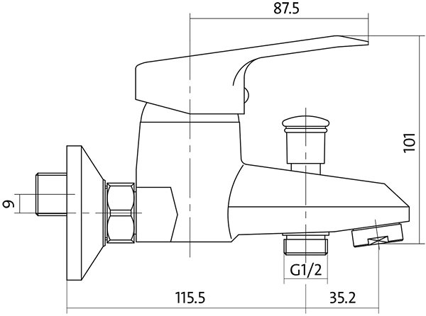 Tap CERSANIT AMET single lever wall-mounted bath mixer with switch, CHROM (S951-003) ...