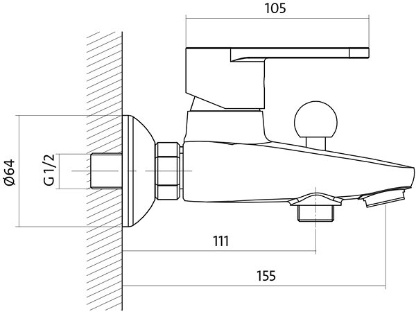 Tap CERSANIT Single lever bath mixer CARI, wall mounted, CHROM (S951-002) ...