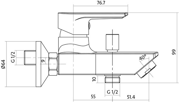Tap CERSANIT Bathtub mixer VERO single lever, wall mounted CHROM (S951-004) ...