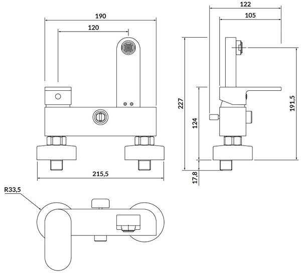 Tap CERSANIT Wall-mounted bath mixer CREA, lever, black (S951-307) ...