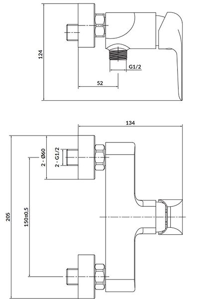 Tap CERSANIT Wall-mounted shower mixer CITY, lever, chrome (S951-352) ...