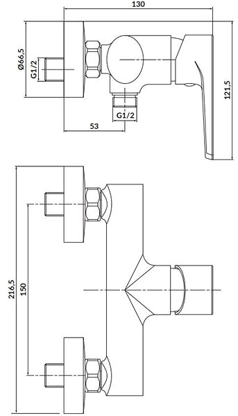 Tap CERSANIT Wall-mounted shower mixer MODUO, lever, chrome (S951-353) ...