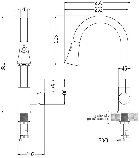 Tap MEXEN Elia Sink mixer, grey (670101-61) ...