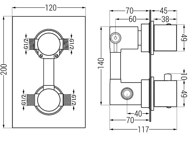 Tap MEXEN Cube Thermostatic Shower/Bath Faucet 2-output chrome (77502-00) ...
