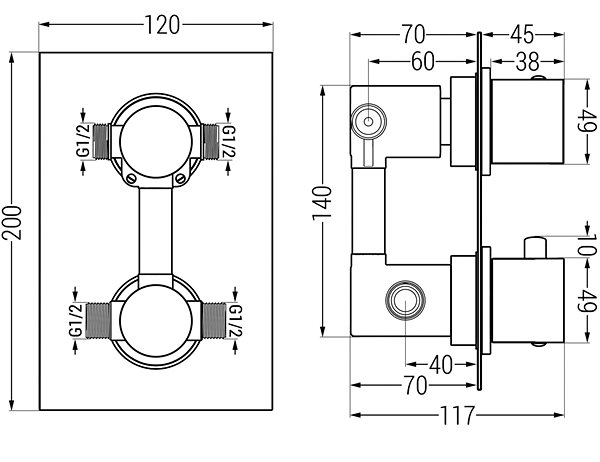 Tap MEXEN Cube Thermostatic Shower/Tub Faucet 2-output Black (77502-70) ...