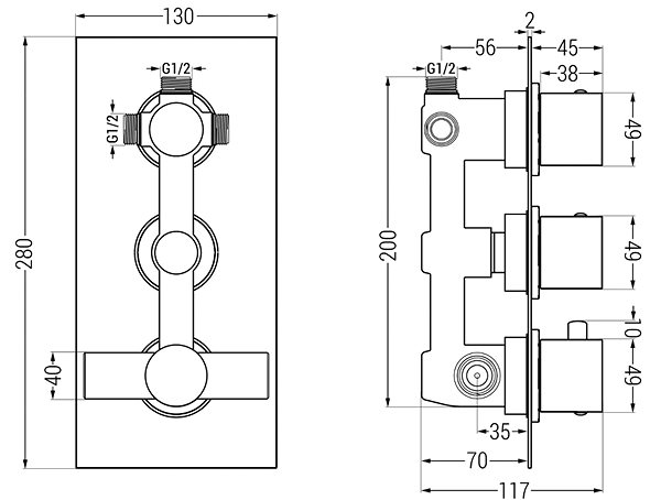 Tap MEXEN Cube Thermostatic Shower/Bath Faucet 3 Chrome Outlet (77503-00) ...
