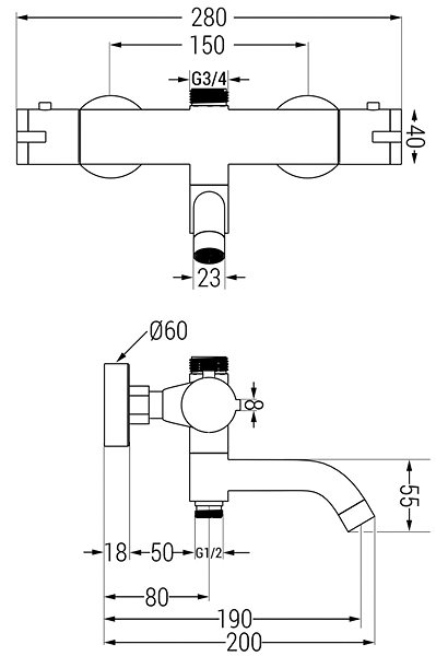 Tap MEXEN Kai Thermostatic bath and shower mixer in chrome (77900-00) ...