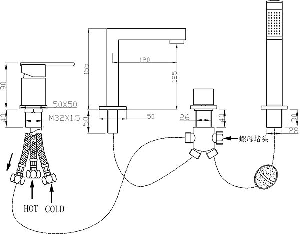 Tap MEXEN Cube bath mixer, chrome (72932-00) ...