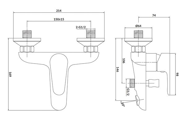 Tap CERSANIT Wall-mounted bath mixer LIBRA with switch without accessories, chrome (S951-406) ...
