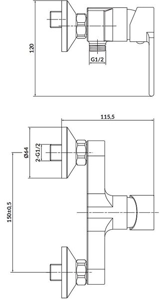 Tap CERSANIT Wall-mounted shower mixer VERSO, chrome, without accessories (S951-403) ...