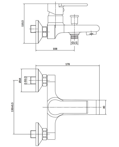 Tap CERSANIT Wall-mounted bath mixer VERSO with switch, chrome (S951-402) ...