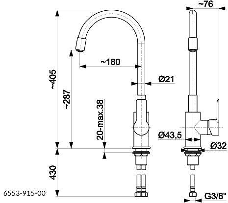 Tap KFA RUMBA Sink mixer with flexible spout, chrome (6553-915-00) ...
