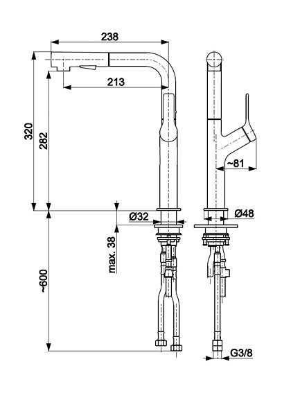 Tap KFA DUERO DESIGN Sink mixer with swivel pull-out shower and switch, INOX (6623-220-22) ...