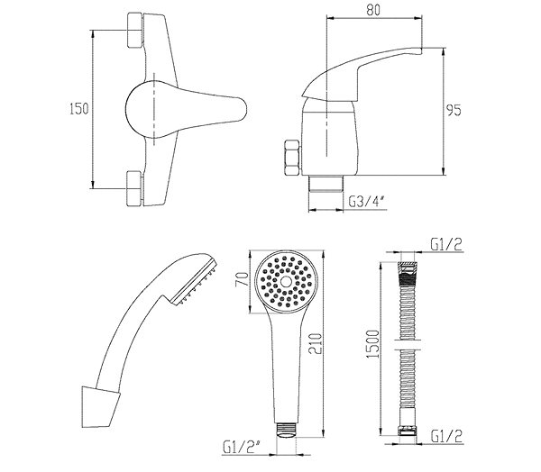 Tap INVENA Shower mixer with shower set MITRIS (BN-79-KPL-Q) ...