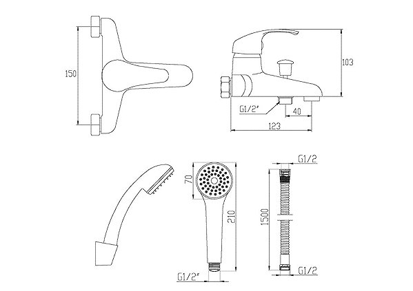 Tap INVENA Bathtub mixer with shower set MITRIS (BW-79-KPL-Q) Technical draft