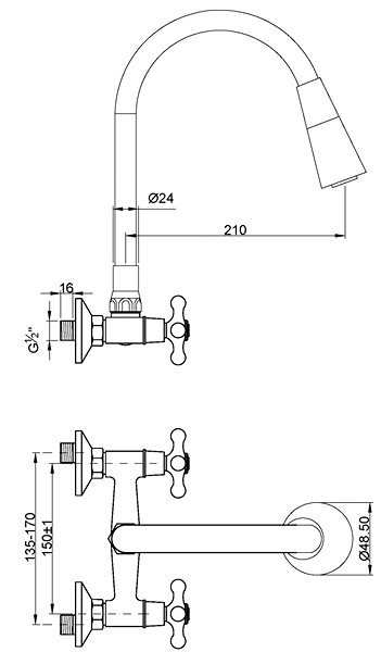 Tap INVENA Wall-mounted mixer ROMA flexible spout, beige (BC-24-E3S-L) ...