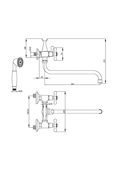 Tap INVENA Bath tub mixer ROMA, 30cm, rotatable spout type S (BW-24-00S-L) ...