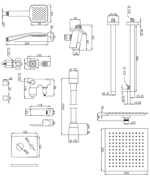 Tap INVENA 2-way wall mounted mixer set SIROS 011 (BS-90-011-A) ...