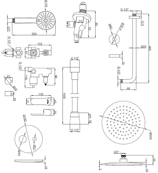 Tap INVENA 2-way wall mounted mixer set SIROS, round, number 13 (BS-90-013-A) ...