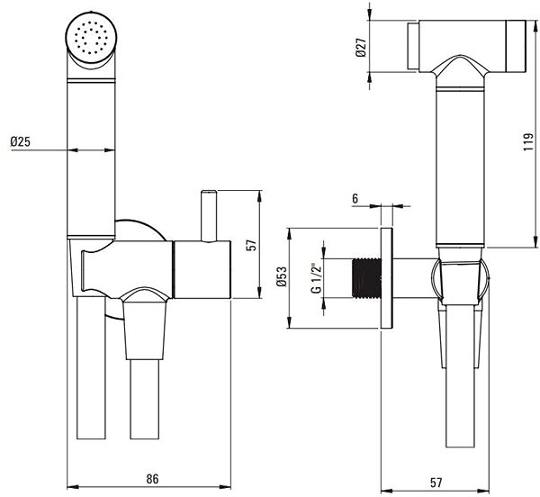 Tap DEANTE Bidetta black - Set with fixed holder, with angle coupling - hand shower holder (ANW_N51B) ...