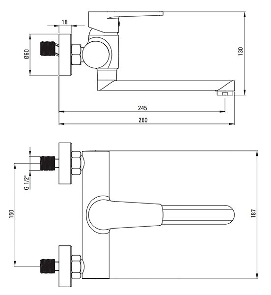 Tap DEANTE Tubo chrome - wall mounted basin mixer (BUT_050M) ...