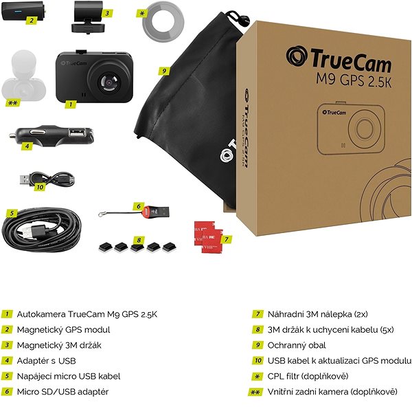Dash Cam TrueCam M9 GPS 2.5K (with Radar Reporting) Package content