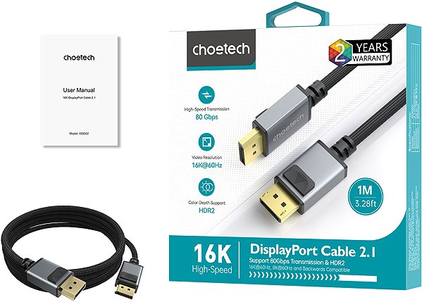 Video Cable Choetech 16K DP2.1 To DP2.1 1M cable ...