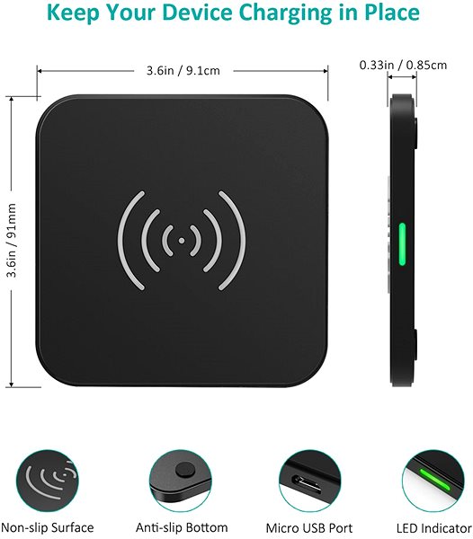 Vezeték nélküli töltő ChoeTech Wireless Fast Charger Pad 10W Black Műszaki vázlat
