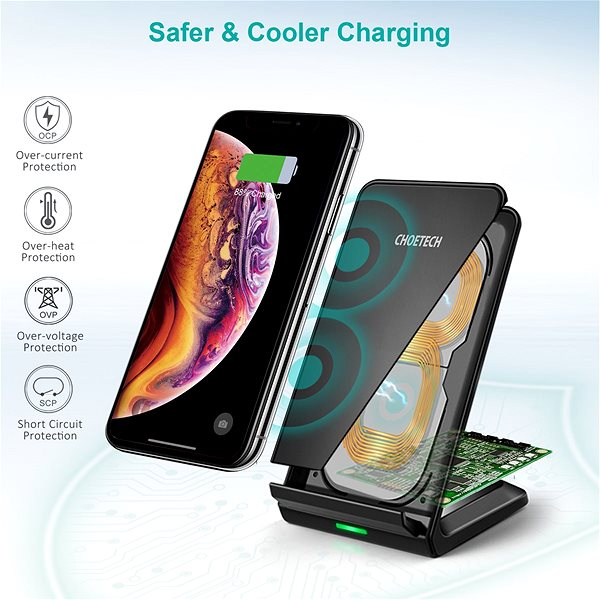 Kabelloses Ladegerät ChoeTech Wireless Fast Charger Stand 10W Black Mermale/Technologie