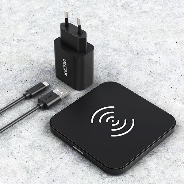 Kabelloses Ladegerät ChoeTech 10W single Coil Wireless Charger Pad-Black + 18W Adapter Packungsinhalt