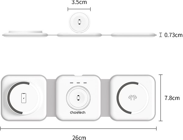Okosóra töltő ChoeTech 3in1 Foldable Magnetic wireless charger station for iPhone 12 / 13 / 14 series, AirPods Pro ...
