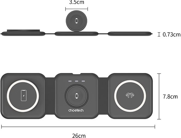 Nabíjačka na hodinky ChoeTech 3 in1 Foldable Magnetická bezdrôtová charger station for iPhone 12/13/14 series, AirPods Pro an .