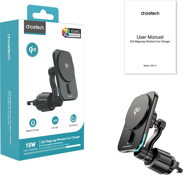 Bezdrôtová nabíjačka ChoeTech 15 W QI2 Certified Magnetic car charger holder ...