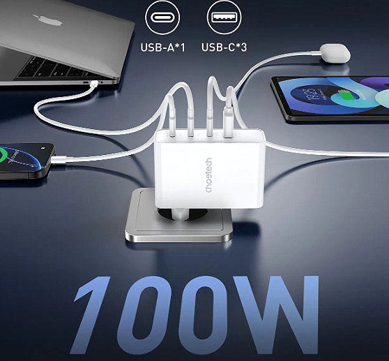 Wall Charger Choetech 3C1A 4ports PD100W Gan Wall charger ...