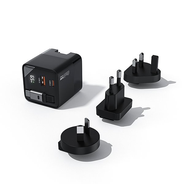 Wall Charger Choetech Digital PD65W GaN Multiple Plugs Charger with Retractable Type-C Cable ...