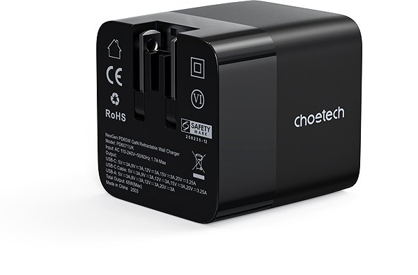 Wall Charger Choetech Digital PD65W GaN Multiple Plugs Charger with Retractable Type-C Cable ...